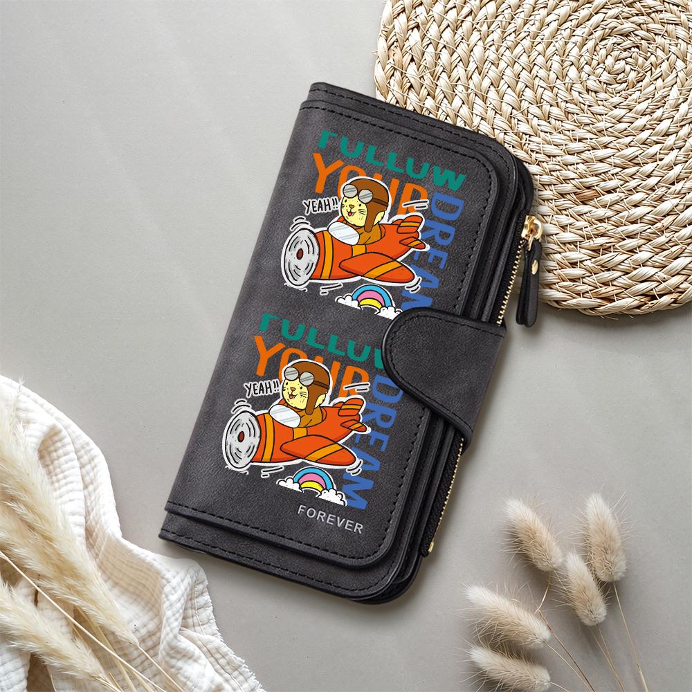 Cute Cartoon Pilot Long Wallet Fashion Casual PU Leather Large Capacity Card Holder Purse