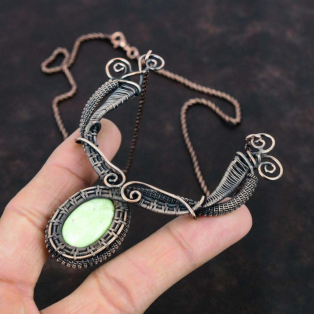 Lemon Chrysoprase Necklace Copper Wire Wrapped Necklace Handmade Necklace Lemon Chrysoprase Copper Jewelry Gemstone Necklace Engagement Gift