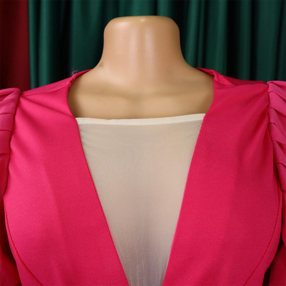 Luxury Pleated Jumpsuits Rompers Women Sexy V Neck Ruffles Sleeve Belt Waisted Floor Length Elegant Overalls