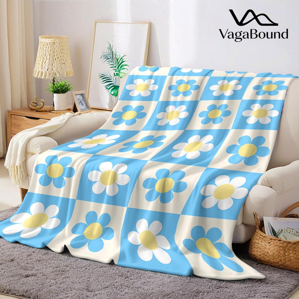 Checkerboard Daisy Pattern Flannel Blanket Warm Soft Halloween Christmas Couch Warm Cozy Decorative Decor Gift for All Season 75X95CM