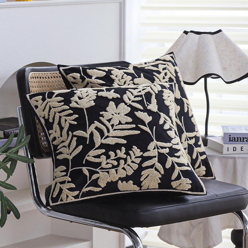 Light Luxury Pillow, Cushion, Back Pillow, Velvet Towel, Embroidered High-end Floral Pillowcase, Home Soft Decoration
