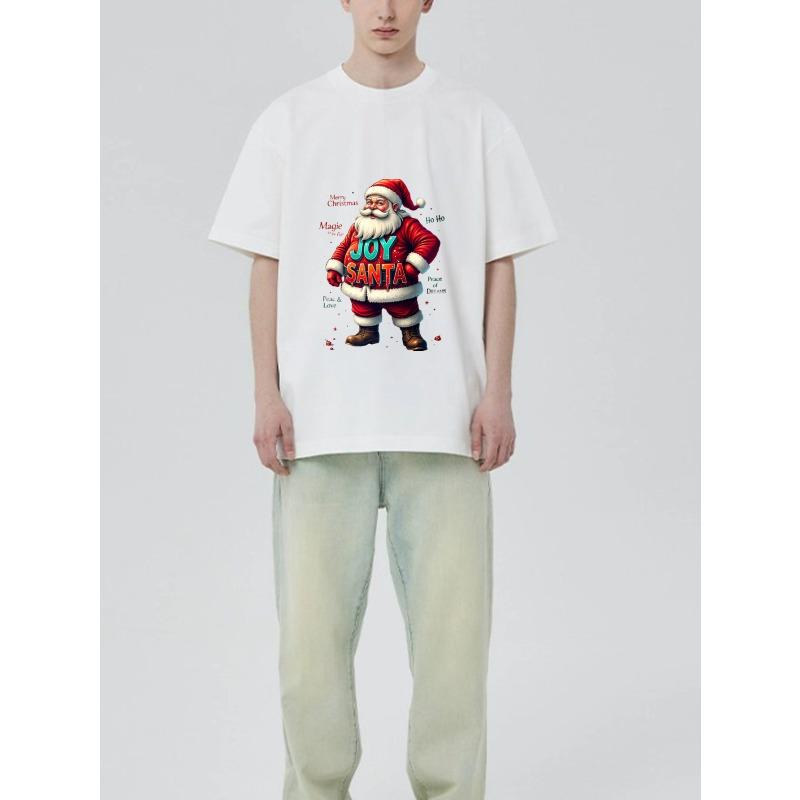 Christmas T-Shirt Black Santa Claus Joy Santa Print for Holiday Celebration