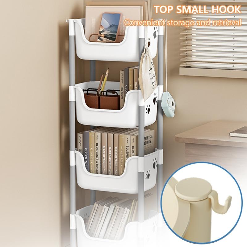 Easy to Assemble Floor Standing Storage Unit Sturdy Layer Storage Shelf with Drawers Movable Storage Stand Holder