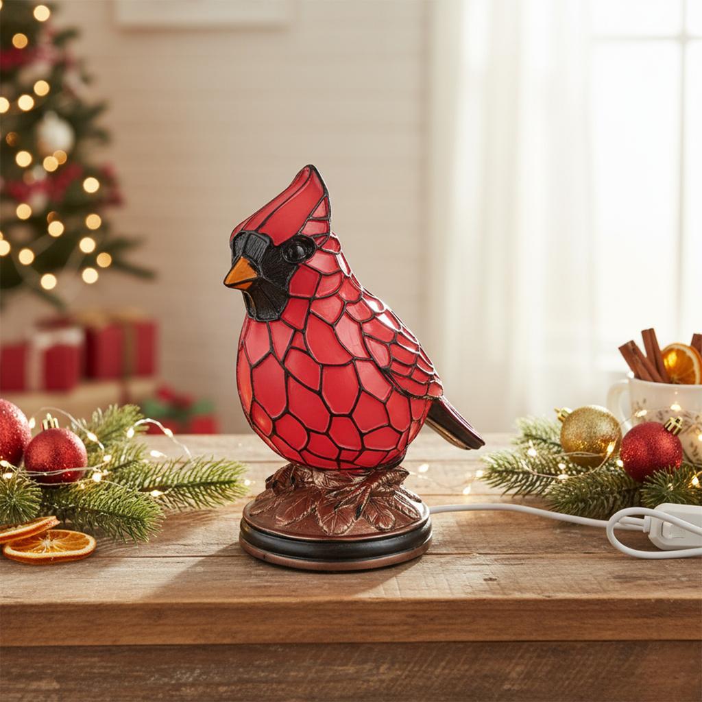 14/17cm Tall Cardinal Lamp Christmas Art Decor Light Red Bird Night Light for Home Decor Resin Red Bird Table Lamp