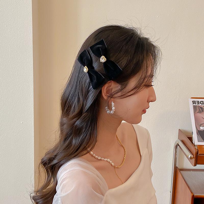 1Pair Love Heart Rhinestone Hairpin Women Cute Bownot Hair Clips Retro Back Head Side Bangs Hairpin Girl Hair Accessories