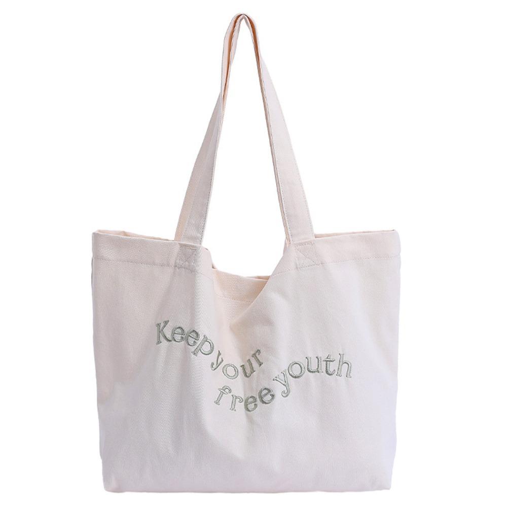 Casual Canvas Totes Bag Solid Color Women's Handbag Fashion Letters Shoulder Bag  Girls