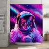 Space Explorer Cat Bath Mat Astronaut Shower Curtain Neon Purple Pink Blue Galaxy Space Decor For Bathroom Perfect Gift Ideas Fo