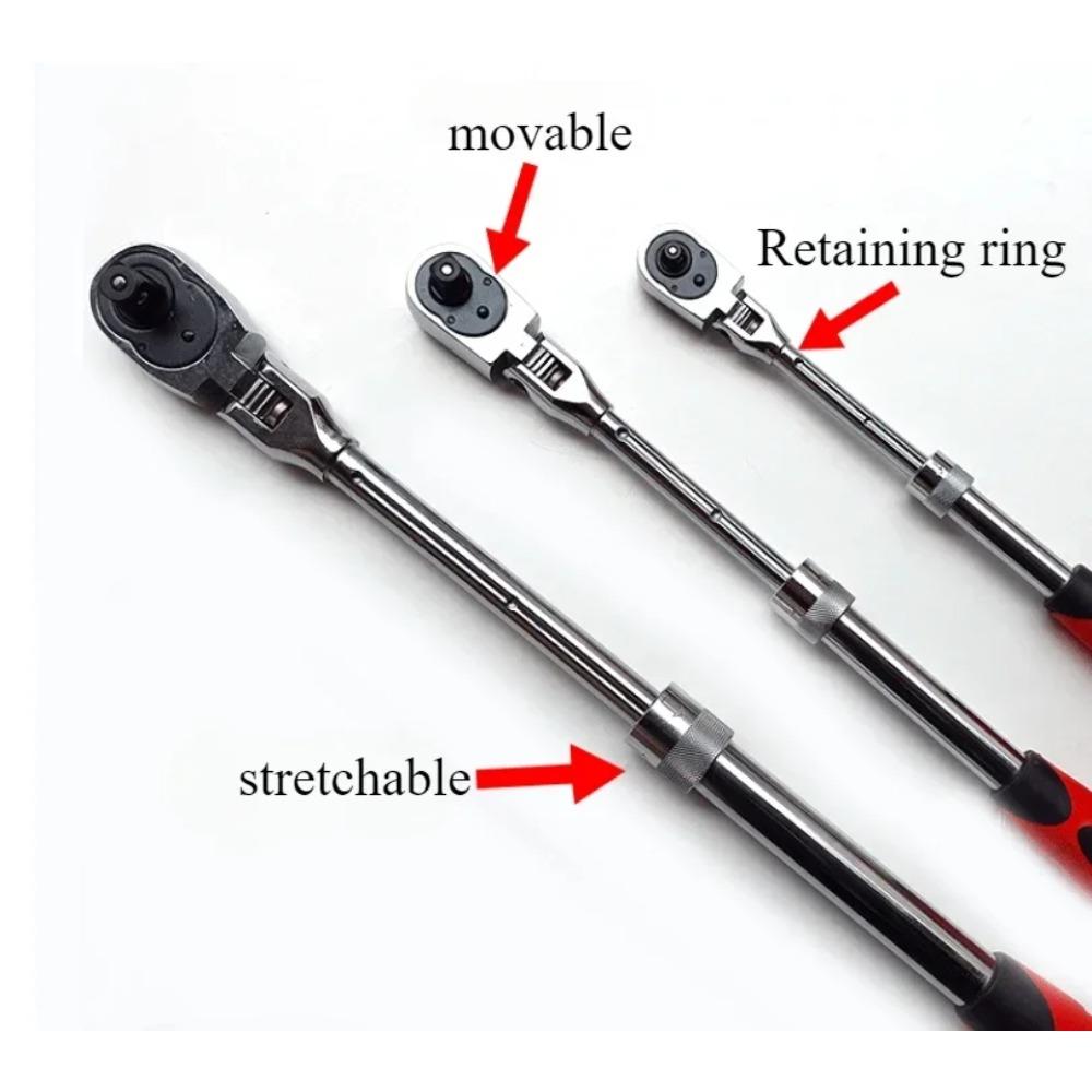 1/4 1/2 3/8 and 72 Teeth Carbon Steel Retractable Ratchet Wrench, Automatic Quick Release Wrench, Multifunctional Manual Tool