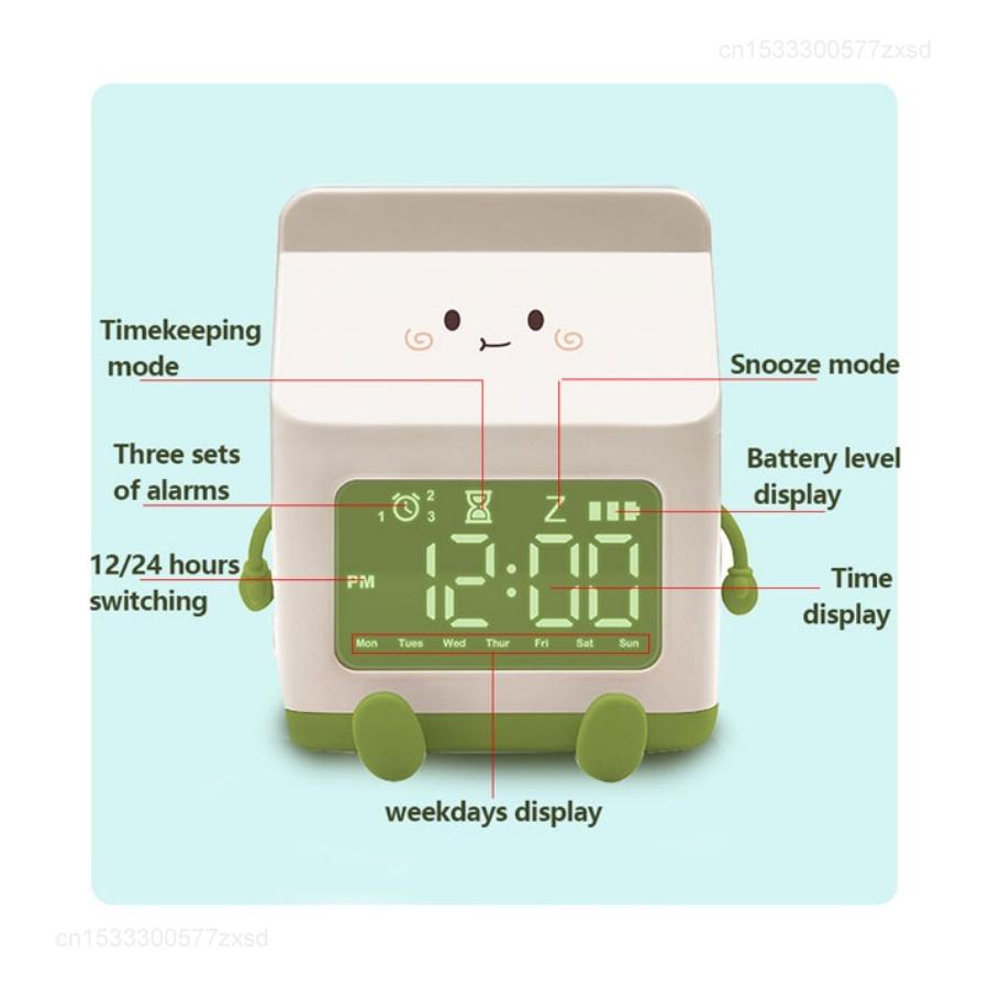 Multi-functional LED Milk Carton Alarm Clock, LED Digital Display Time/date, for Bedroom Cute Desktop Clock Home Decoration