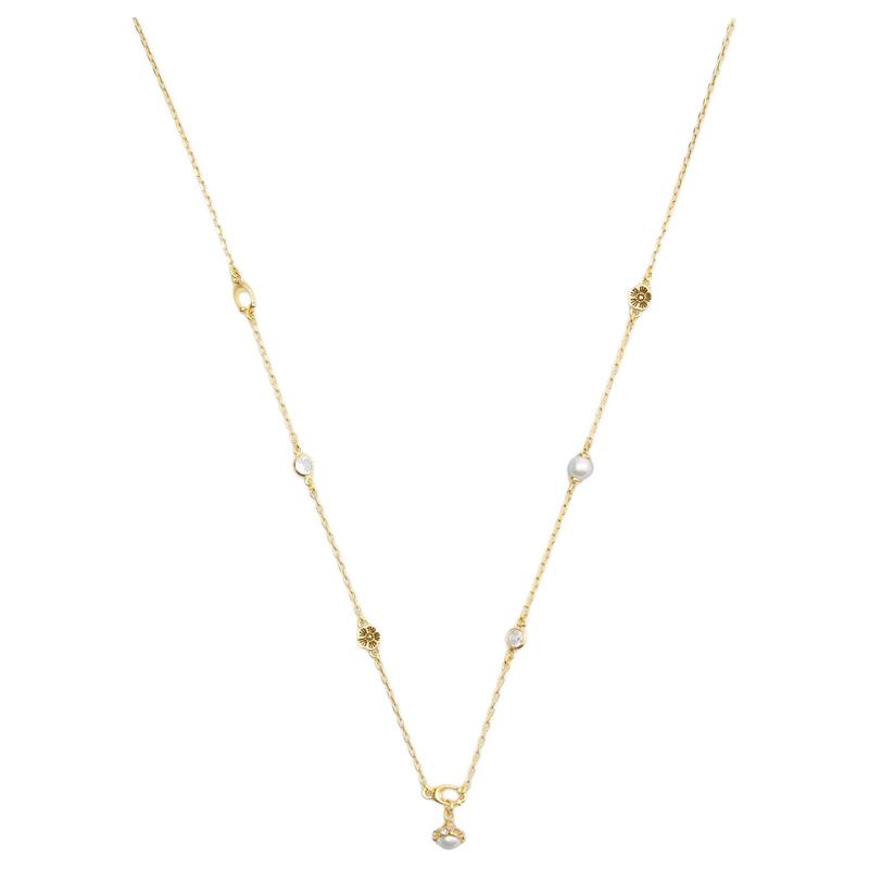 COACH Beaded Design Brass Plated Necklace Women s Gold