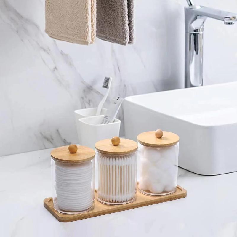 Circular Cotton Swab Box With Transparent Plastic Bamboo Cover And Dust-Proof Makeup Remover Cotton, Simple Jewelry Storage