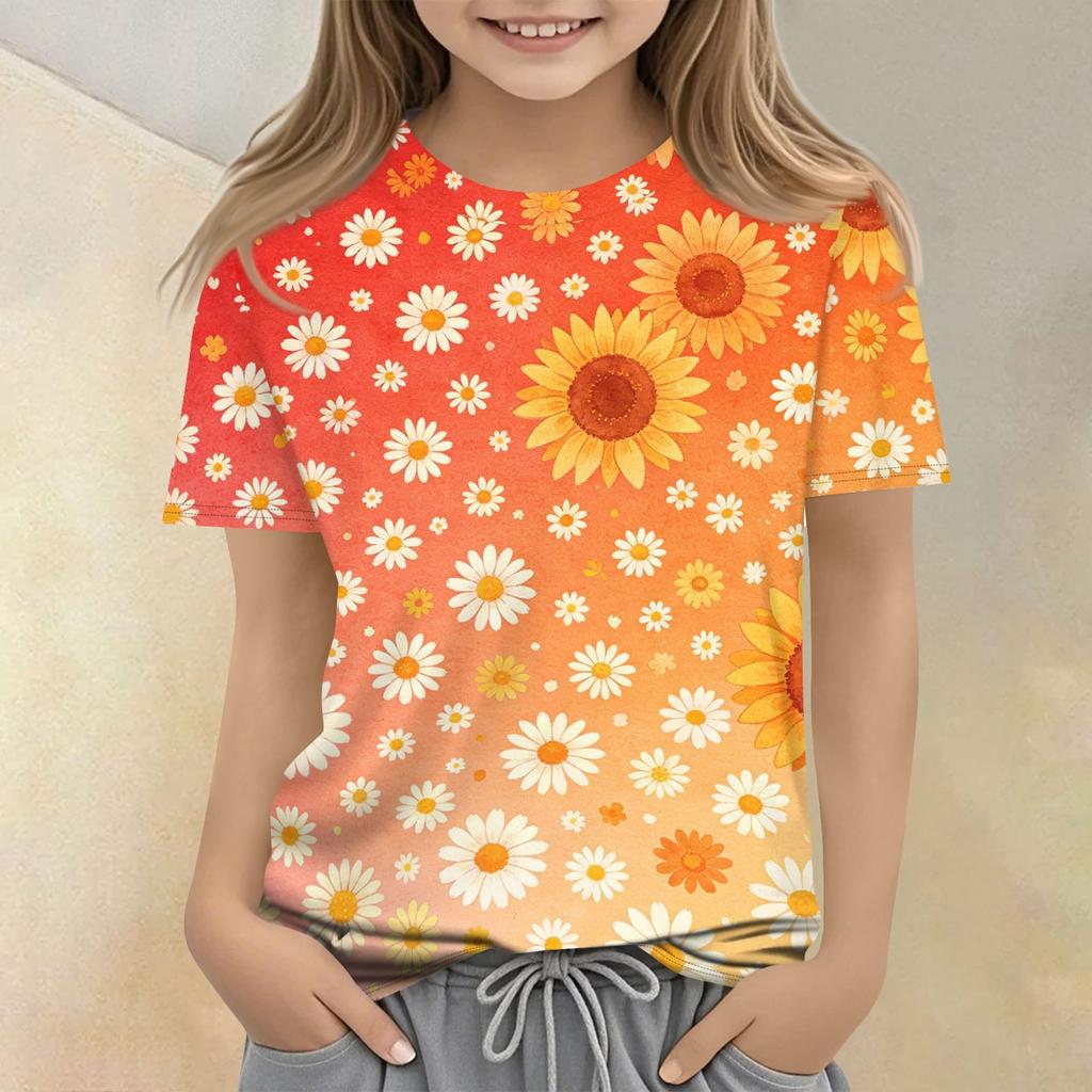Tricou Casual cu Mânecă Scurtă și Imprimeu Floral pentru Copii, Croială Largă, Gât Rotund, Ușor și Respirabil, Tricou de Vară pentru Băieți și Fete