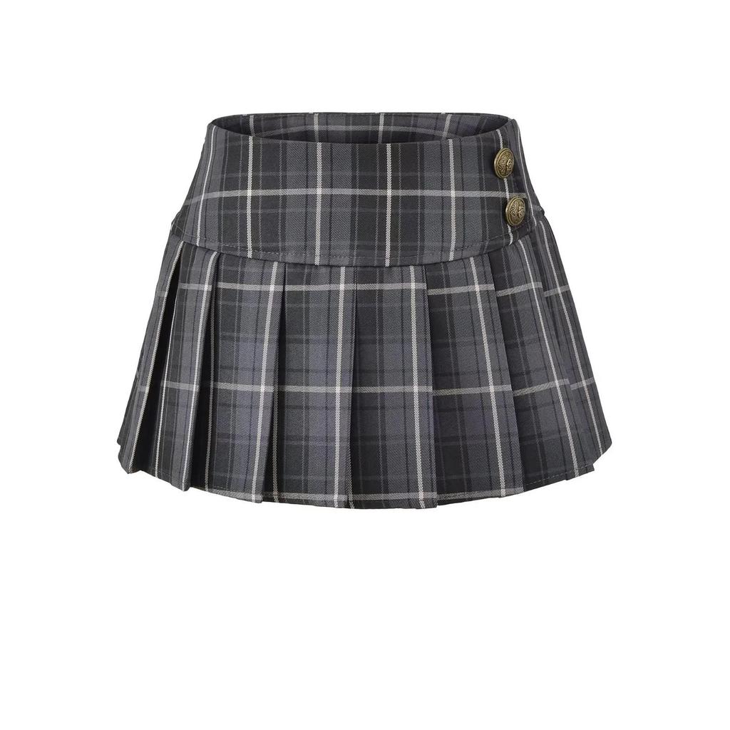 American Retro Plaid Low-Waist Pleated Skirt – 2026 Spring/Autumn College Style