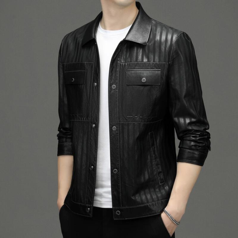 

Новый стиль, плюшевая кожаная куртка для весенне-осенней одежды, мужская облегающая кожаная куртка с короткими лацканами, теплое пальто для мужчин среднего и молодого возраста XXL