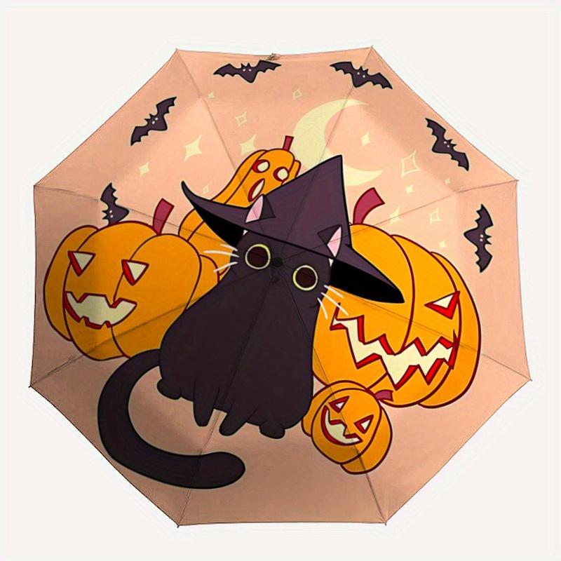 1pc Moon Bat Pumpkin Cat Automatic 3-Fold Umbrella Design, Cute Cartoon Pattern, Portable Outdoor Umbrella, Perfect, Holiday Gift for Disney Fans