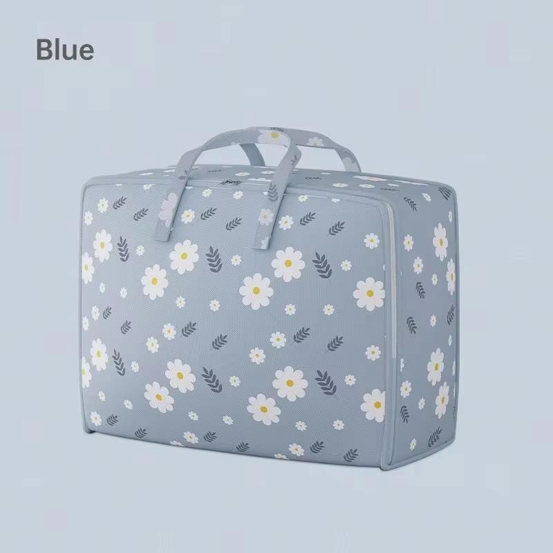 1pc Print Zipper Quilt Storage Bag Zipper Large Capacity Packing Bag Double Handle Moisture-proof Clothes Quilt Storage Bag
