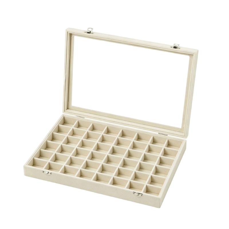 Soft-Lined Jewelry Storage Tray with 48 Sections, Adjustable Dividers, and Clear Cover for Dresser or Drawer Storage