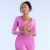 and American Style Women Deep V Short Workout Top Yoga Midriff-Baring Sports Belt Chest Pad Twisted High Elastic Quick-Drying Long Sleeves New