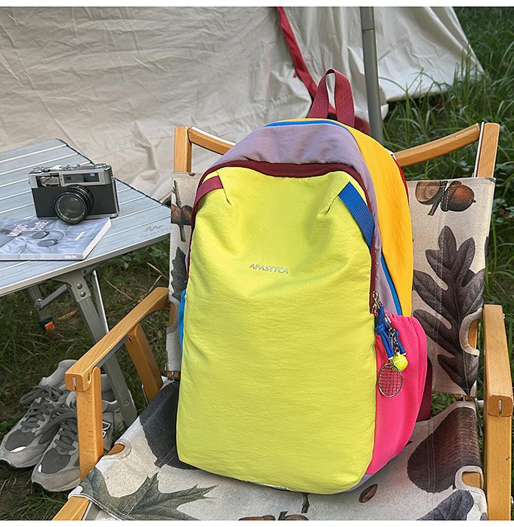 Schoolbag Outdoor Sports Mountaineering Backpack Contrast Color Dopamine Splicing Sports School Bag Women's Anti-splashing Travel Mini Backpack