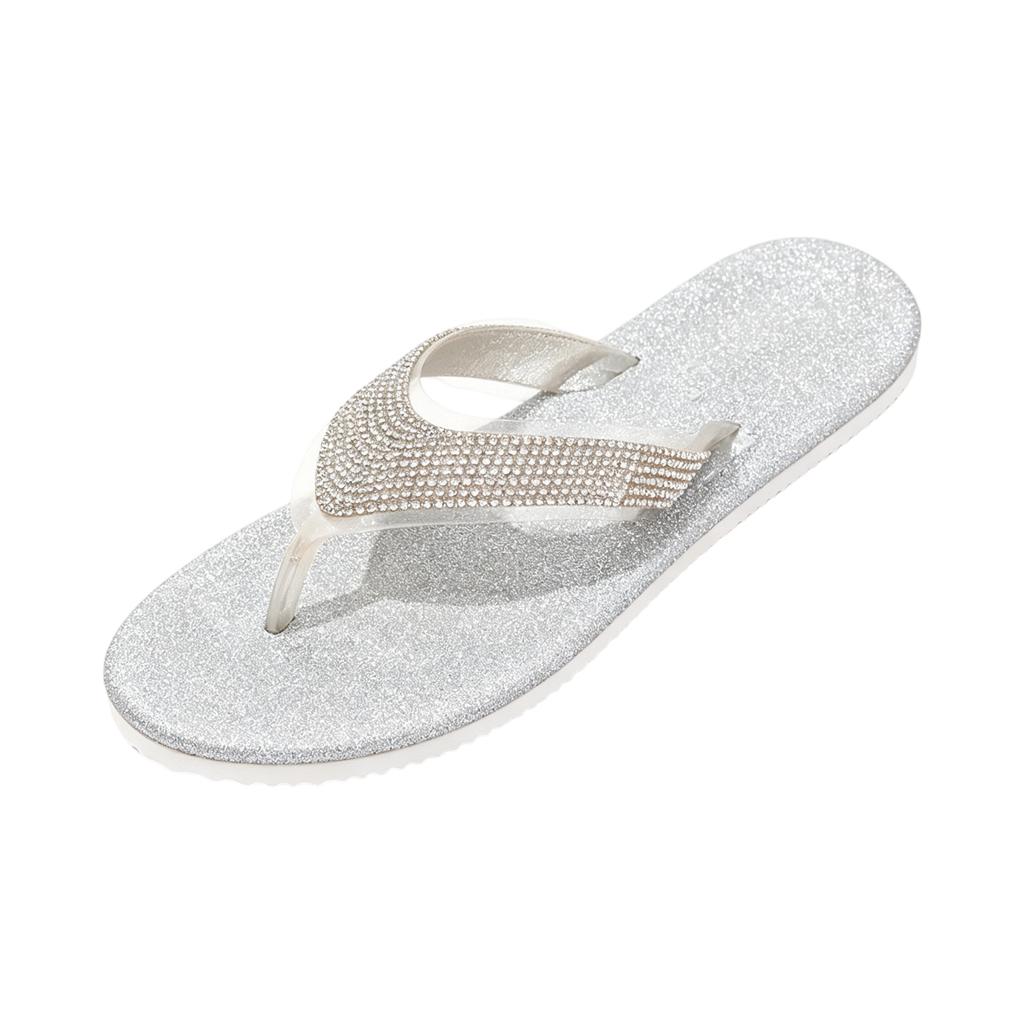 Women's Rhinestone Flip Flop Sandals Flat Beach Sandals Comfortable Slip On Casual Summer Footwear for Outdoor Use