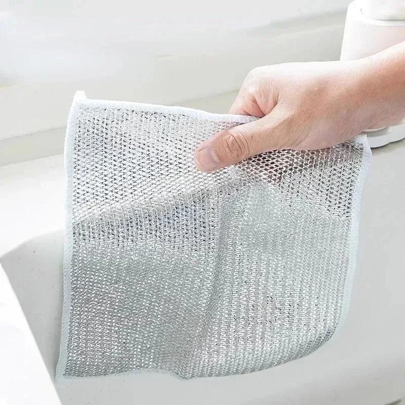 

Magic Cleaning Cloth Metal Steel Wire Dish Pot Washdishing Cloths Kitchen Rags Clean Tools Thickened Double -sided Cloth Gadgets 5pcs