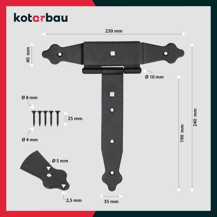 Charnières en forme de T - KOTARBAU - 200 mm - Acier - Noir - Facile à monter