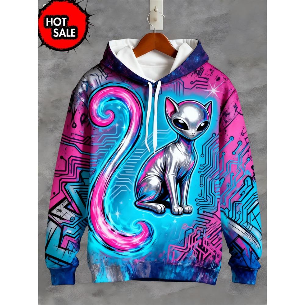 Felpa con Cappuccio Stampa 3D Alieno UFO Moda Donna Felpe Gatto Felpa Casual Cappotto Harajuku Abbigliamento Unisex Uomo Felpa con Cappuccio