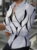 Men's Shirt Fashion Vintage Street Texture Print Shirt Men's Long Sleeve Lapel Shirt