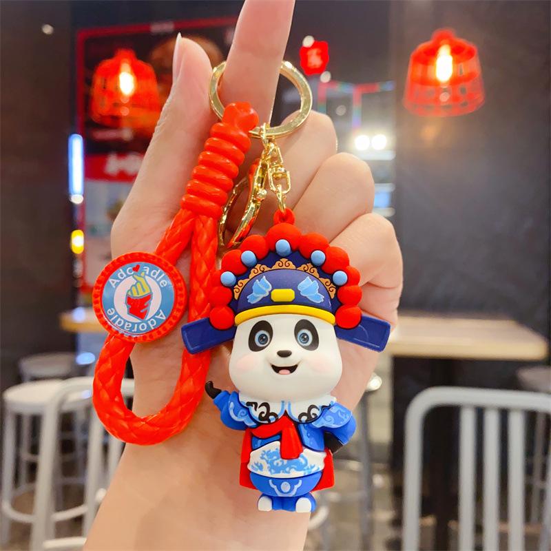 New Cartoon Guochao Opera Panda Cute Doll Keychain Bag Pendant Car Key Chain Gift
