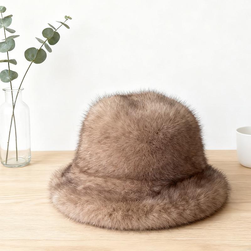 Fashion Autumn and Winter Thickened for Warmth Plush Fisherman Hat Women Windproof Ear Protection Big Eave Dome Bucket Hat