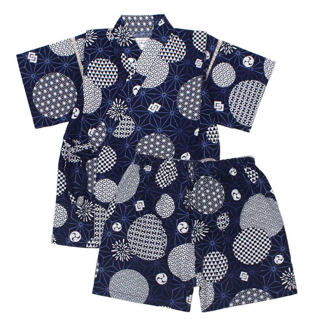 Happy Jinbei 2025 Made in Top and Japanese Polka Blue Size 110cm Boys' (Japanese Kimono), Model, 100% Cotton, Japan, Festival-themed Bottoms, JB100B,