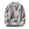 Men Winter Sweater Contrast Color Graffiti Thick Plush Half-high Collar Elastic Knit Long Sleeves Daily Wear School Dating Sweat