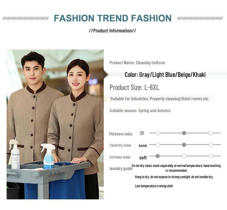 Women's Long Sleeve Hotel Cleaner Uniform Set for Autumn/Winter