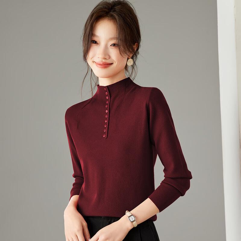 SNOWFLYING Women's Semi-High Neck Button Knit Sweater