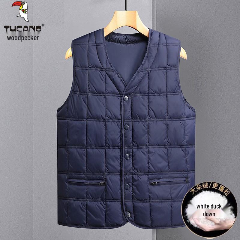 Męska zimowa kamizelka z polaru Woodpecker - Bezrękawnik z dekoltem V dla osób w średnim wieku i starszych