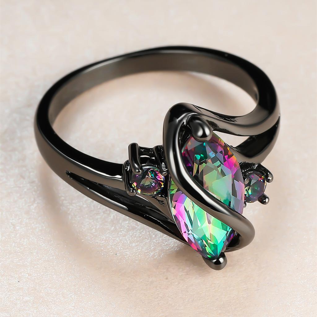 Wish Black Gold Colorful Horse's Eye Stone Edge Small Diamond Ring Retro Personality Ring