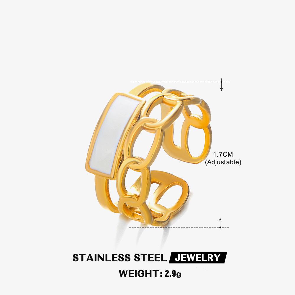 Stainless Steel Vintage White Enamel Open Rings for Women 18K Gold Plated Adjustable Finger Ring Wedding Chic Jewelry