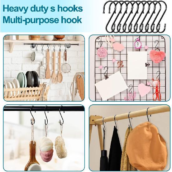 24 Pack S Hooks, 3.5 Inch Heavy Duty S Hooks for Hanging Plant, Large Closet Rod Hooks for Jeans Bags, Black Metal S Shaped Hook for Plant Basket,