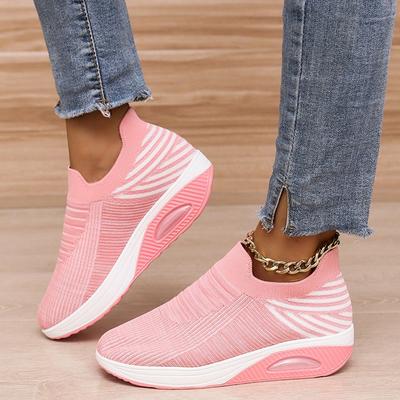 New Women Lady Woven Knitting Fabric Breathable Casual Sport Shoes Woman Female Running Walking Sneakers Shoes