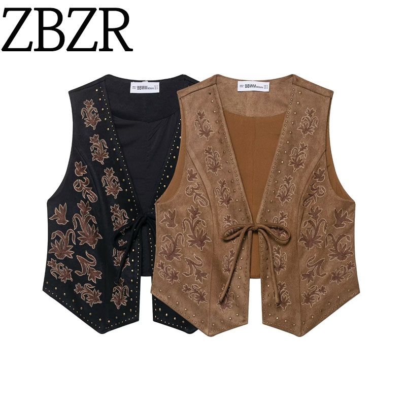 Za Autumn New Women's Clothing Zr European and American Style Beaded Embroidery Velvet Texture Effect Vest 4344621 800