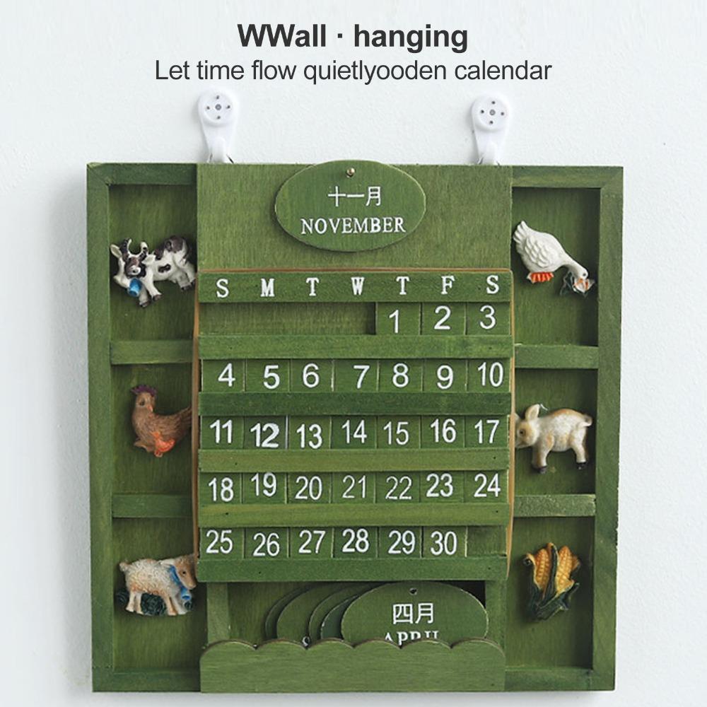 Green Wall-Mounted Calendar Wooden Wooden Background Calendar Practical Pendant Calendar Bar