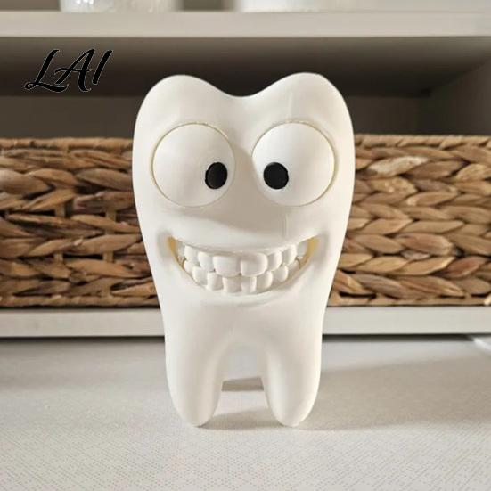 Novelty Bathroom Decor 3D Printed Smiling Tooth Toothbrush Holder Funny Dental Desk Figurine Counter Organizer Creative Shaped Storage Stand