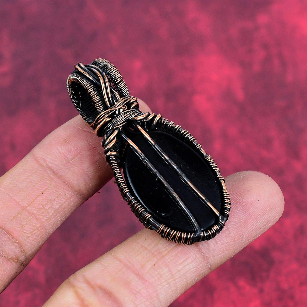 Black Onyx Pendant Copper Wire Wrapped Pendant Handmade Pendant Black Onyx Gemstone Jewelry Decent Pendant Gifts for Mom Copper Wire Jewelry