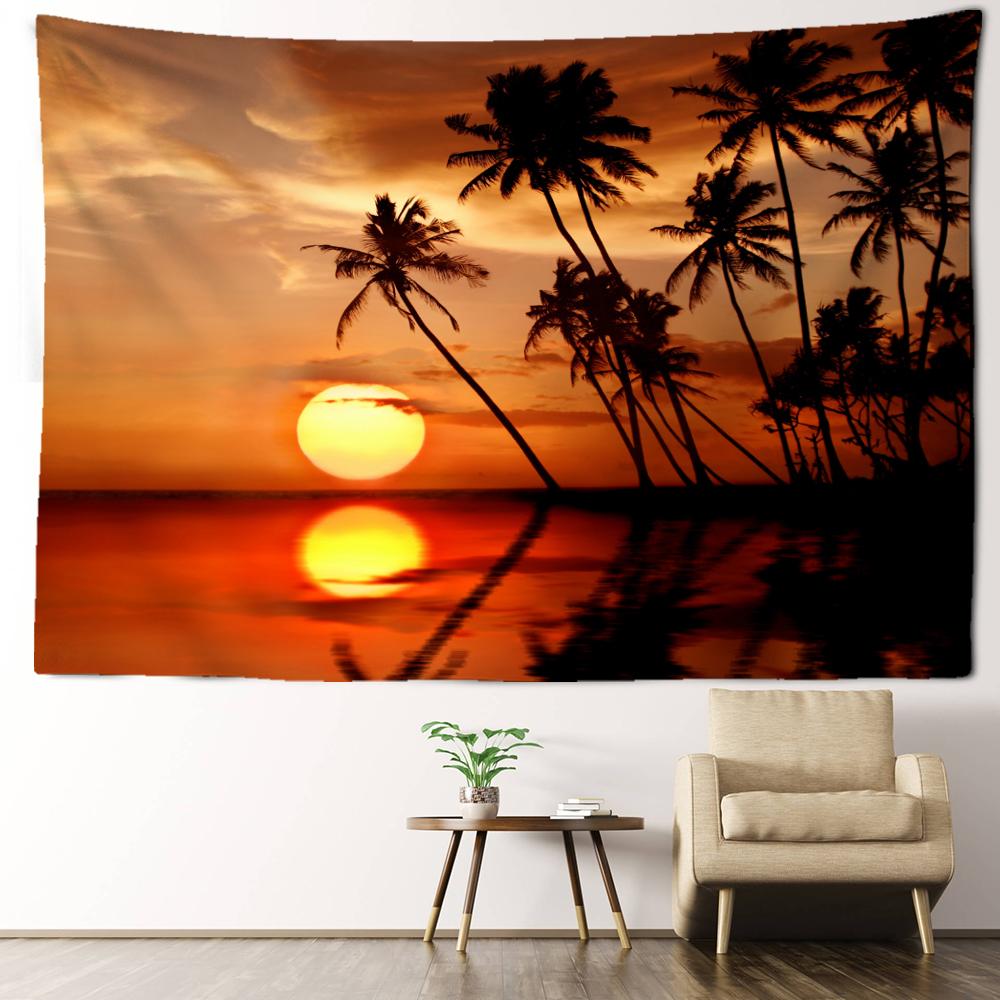 Sunset Coconut Forest Tapestry Wall Hanging Tropical Landscape Art Hippie Tapez Bohemian Bedroom Home Decor