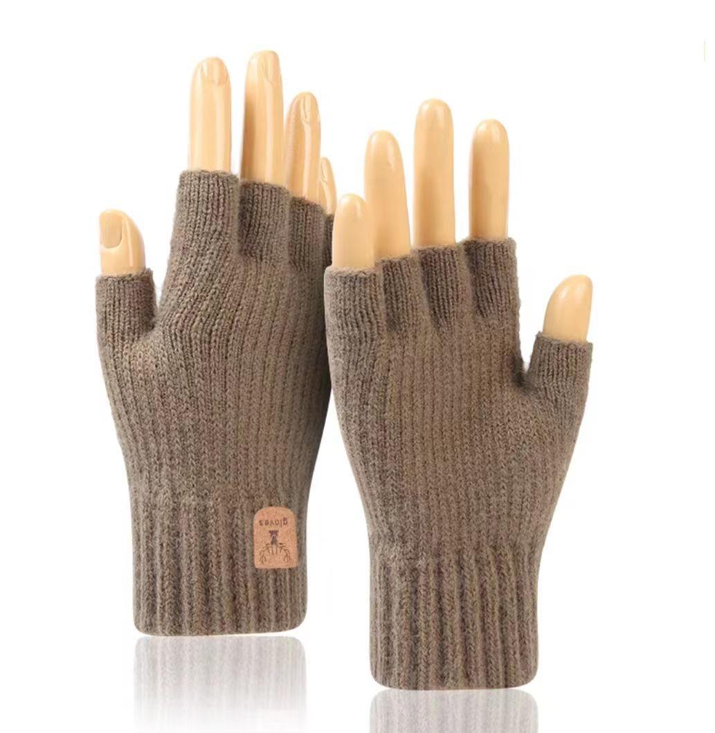 

Однотонные зимние перчатки с полупальцами и полными пальцами, с сенсорными наконечниками, толстые, без пальцев, для студентов и велосипедистов, корейский стиль half finger хаки