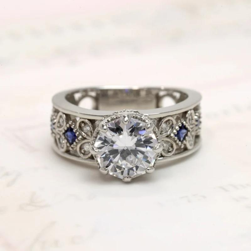 Classic Synthetic Zirconia Hollow Band Ring for Women Engagement Wedding Banquet Party Rings Elegant Jewelry