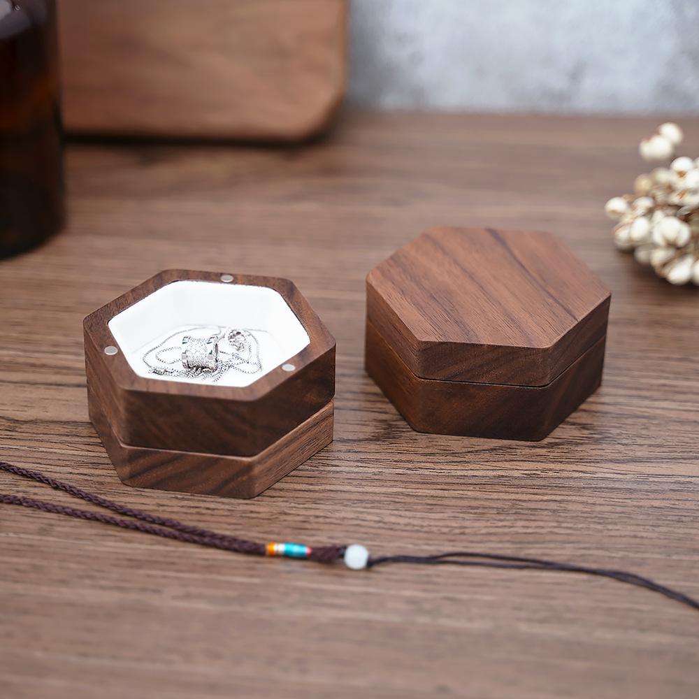 Desktop-style Solid Wood Jewelry Box Black Walnut Ring Necklace Earrings Storage Box Wrapped Solid Wood Portable Jewelry Box