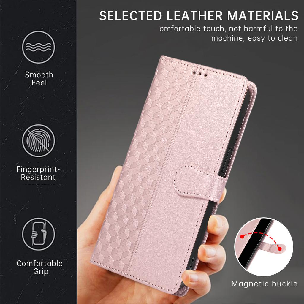 For Samsung Galaxy S25+/S24+ Case 3D Rhombus Grid Imprinted Wallet Leather Phone Cover with Lanyard