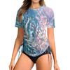 Women's Printingr Short-sleeved Sun Swimsuit Lightweight Adjustable Lace-up Swimsuit