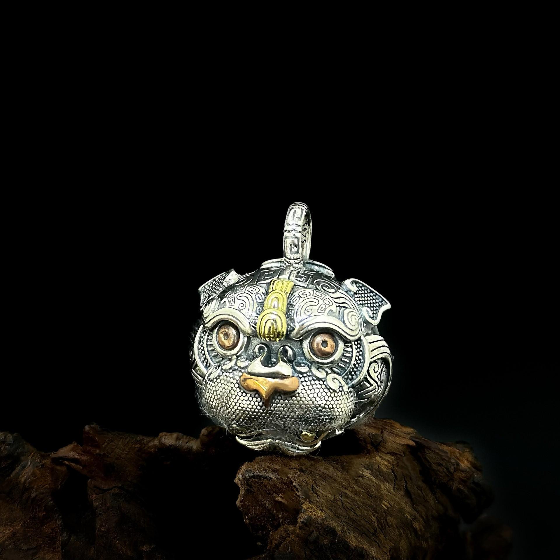 S925 Sterling Silver Pixiu Bell Pendant - Retro Eight Directions Wealth Amulet 925 Silver